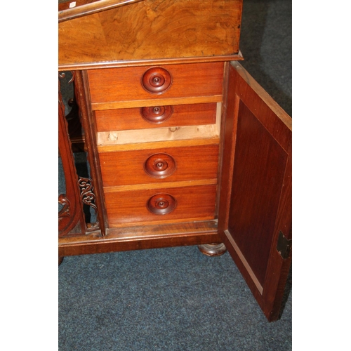 587 - Victorian walnut Davenport desk having gilded pierced brass gallery, birch lined fitted interior, ra... 