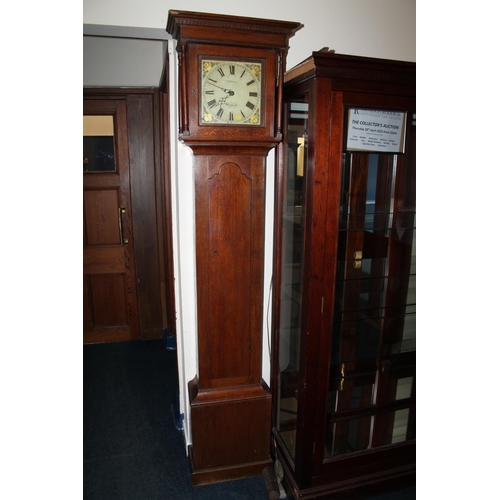 594 - 18th century style oak cased longcase Grandfather clock, the dial named for 'C Court Warwick', 214cm... 