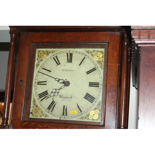 594 - 18th century style oak cased longcase Grandfather clock, the dial named for 'C Court Warwick', 214cm... 