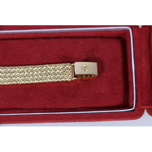 133 - Lady's 18ct Omega quartz wristwatch with 18ct gold strap, 44.1g gross, in Omega box, model BA7915750... 