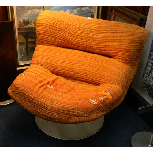 586 - 1960s mid 20th century modern fiberglass swivel lounge chair with orange upholstery, possibly Danish... 