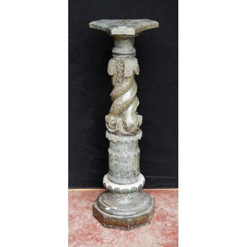 349 - Victorian-style green veined marble and alabaster plant stand, in three detachable sections, with re... 