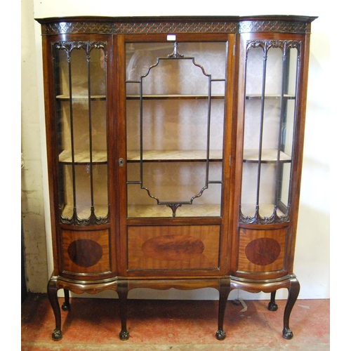 350 - Art Nouveau mahogany display cabinet in the manner of Thomas Chippendale, the geometric frieze above... 