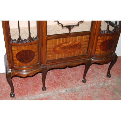 350 - Art Nouveau mahogany display cabinet in the manner of Thomas Chippendale, the geometric frieze above... 