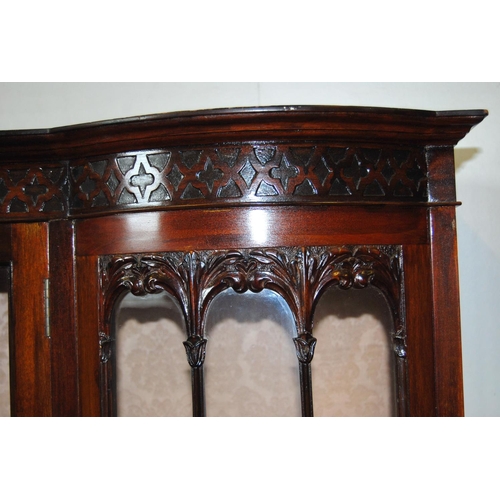 350 - Art Nouveau mahogany display cabinet in the manner of Thomas Chippendale, the geometric frieze above... 