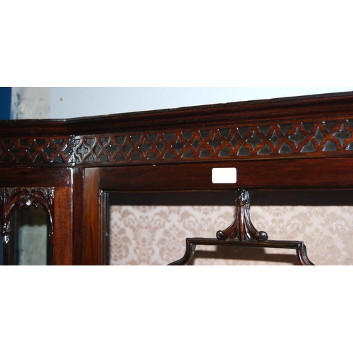 350 - Art Nouveau mahogany display cabinet in the manner of Thomas Chippendale, the geometric frieze above... 