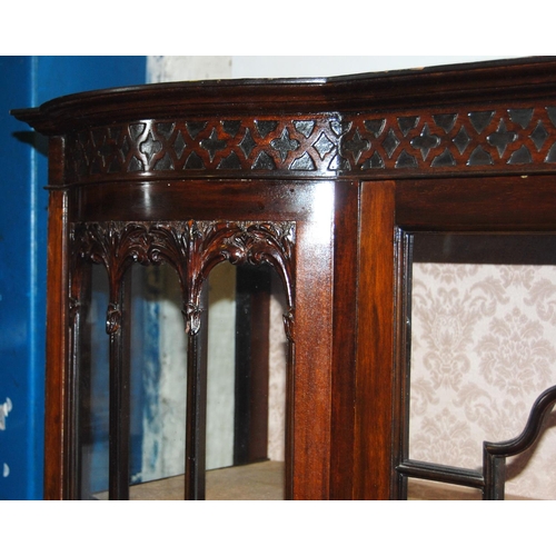 350 - Art Nouveau mahogany display cabinet in the manner of Thomas Chippendale, the geometric frieze above... 