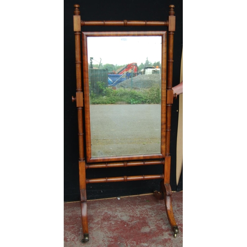 354 - William IV mahogany cheval mirror, with a square glass mirror on a detachable turned column frame, d... 