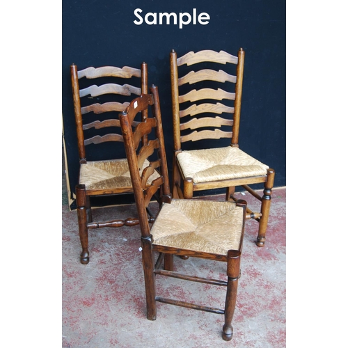 356 - Set of eight near-matching Lancashire-style ash and elm country chairs, each with a shaped ladder ba... 