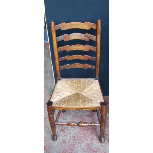 356 - Set of eight near-matching Lancashire-style ash and elm country chairs, each with a shaped ladder ba... 