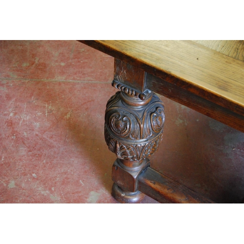 357 - Victorian oak refectory table, the rectangular detachable plank top with a pull-out extension to eac... 