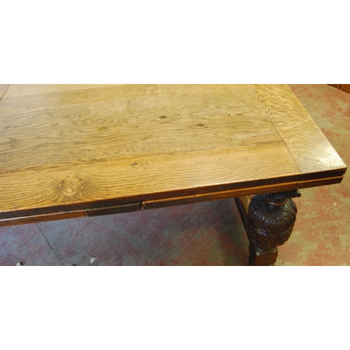 357 - Victorian oak refectory table, the rectangular detachable plank top with a pull-out extension to eac... 