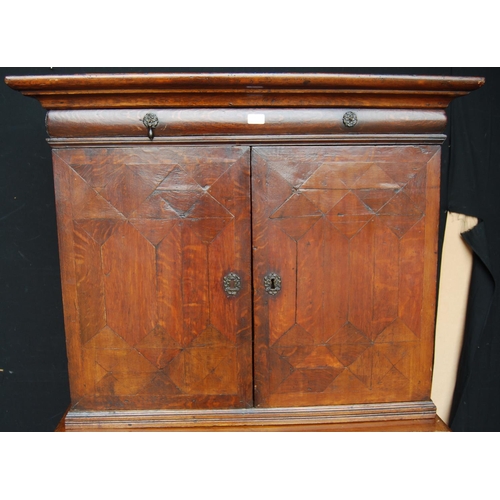 358 - Early 18th century Queen Anne walnut cabinet on chest, the cabinet top with a long drawer above two ... 