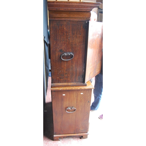 358 - Early 18th century Queen Anne walnut cabinet on chest, the cabinet top with a long drawer above two ... 