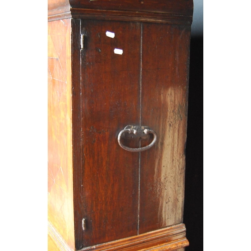 358 - Early 18th century Queen Anne walnut cabinet on chest, the cabinet top with a long drawer above two ... 