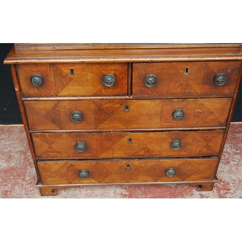 358 - Early 18th century Queen Anne walnut cabinet on chest, the cabinet top with a long drawer above two ... 