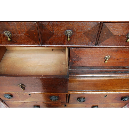 358 - Early 18th century Queen Anne walnut cabinet on chest, the cabinet top with a long drawer above two ... 