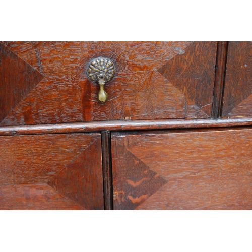 358 - Early 18th century Queen Anne walnut cabinet on chest, the cabinet top with a long drawer above two ... 