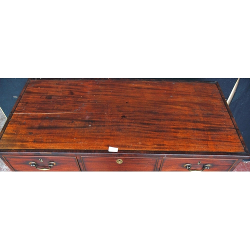 360 - Georgian mahogany chest of three short and three long drawers, on bracket feet, with later brass car... 