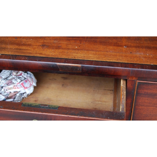 360 - Georgian mahogany chest of three short and three long drawers, on bracket feet, with later brass car... 