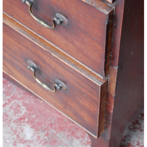 360 - Georgian mahogany chest of three short and three long drawers, on bracket feet, with later brass car... 