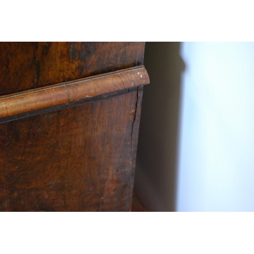 366 - 18th century and later burr walnut linen press on chest, The interior converted to a wardrobe, the t... 