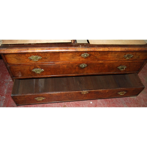 366 - 18th century and later burr walnut linen press on chest, The interior converted to a wardrobe, the t... 