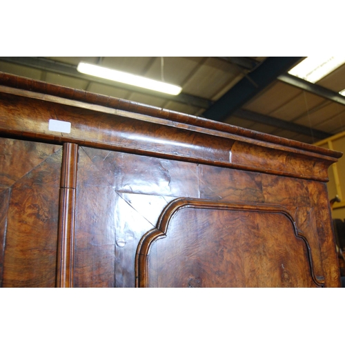 366 - 18th century and later burr walnut linen press on chest, The interior converted to a wardrobe, the t... 