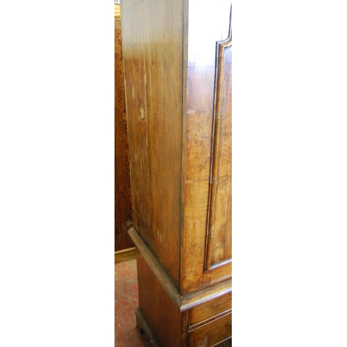 366 - 18th century and later burr walnut linen press on chest, The interior converted to a wardrobe, the t... 