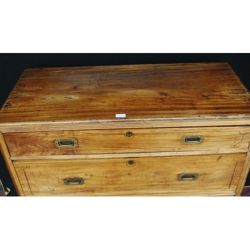 372 - 19th century Anglo-Indian camphorwood campaign chest, in two sections with three graduated drawers t... 