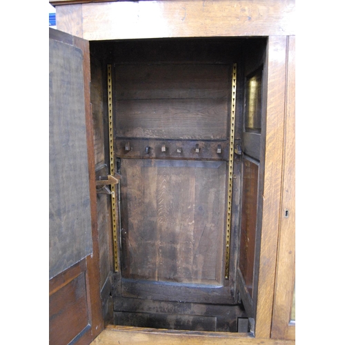 375 - George III oak cabinet on dower chest (formerly a livery cupboard), the glazed door enclosing velour... 