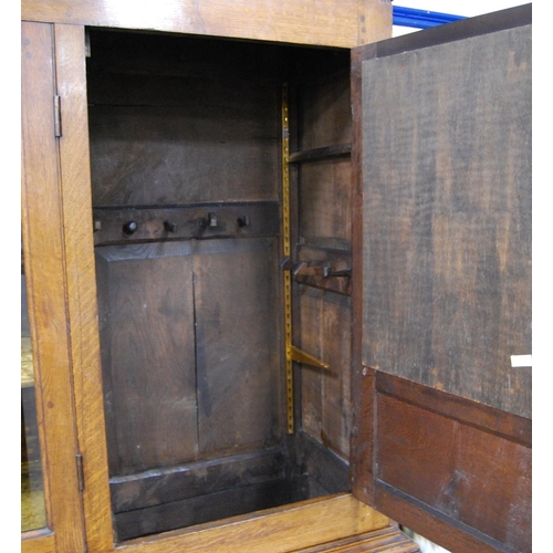 375 - George III oak cabinet on dower chest (formerly a livery cupboard), the glazed door enclosing velour... 