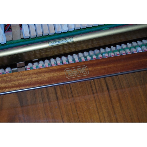 377 - Eavestaff Pianette walnut-cased minipiano, 'As Used by HM Queen Ingrid of Denmark', made in England ... 