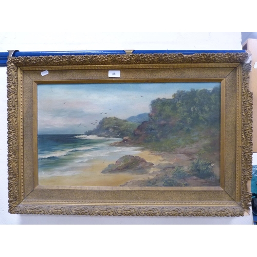 48 - British SchoolSeascapeOil on board in a gilt frame.