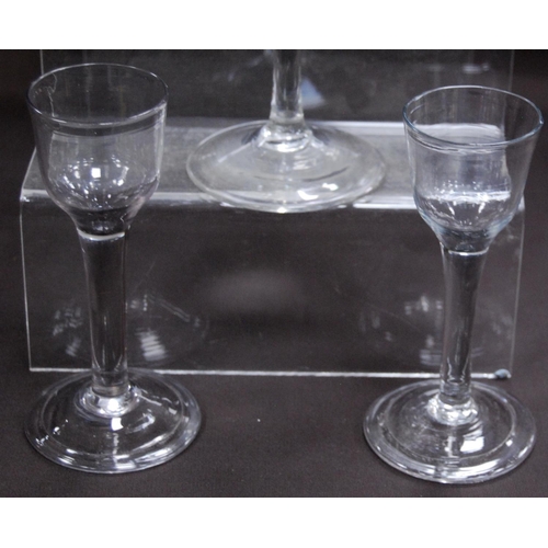 150 - Group of 18th century-style antique cordial, wine and ale glasses, each with trumpet and plain bowls... 