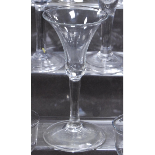 150 - Group of 18th century-style antique cordial, wine and ale glasses, each with trumpet and plain bowls... 