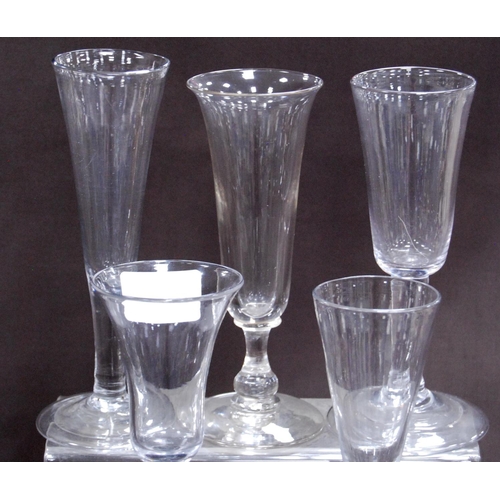 150 - Group of 18th century-style antique cordial, wine and ale glasses, each with trumpet and plain bowls... 