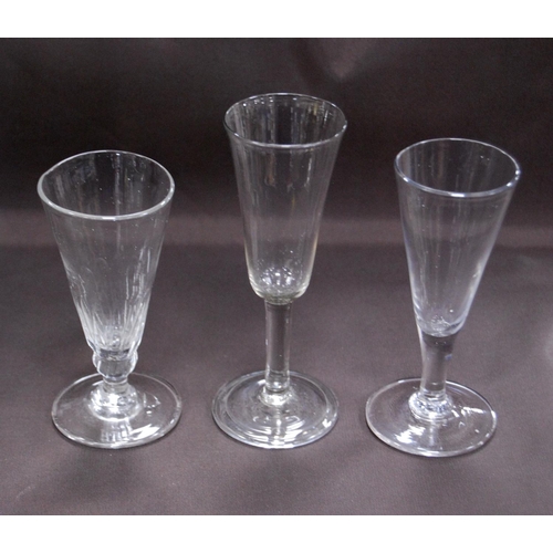 151 - Group of 18th century-style antique cordial and ale glasses, each with trumpet and plain bowls, on p... 