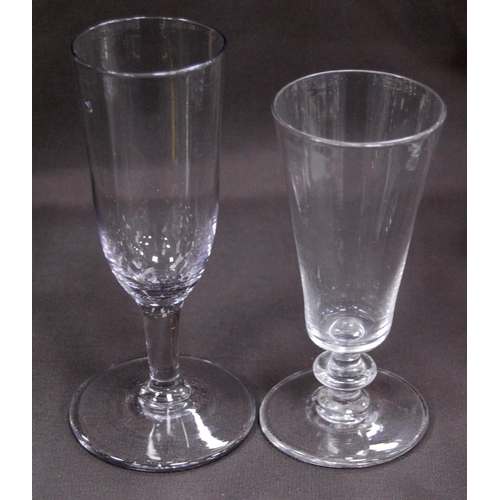 151 - Group of 18th century-style antique cordial and ale glasses, each with trumpet and plain bowls, on p... 