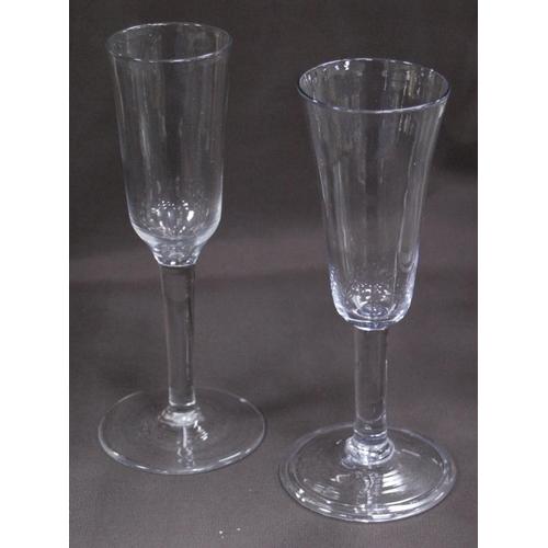 151 - Group of 18th century-style antique cordial and ale glasses, each with trumpet and plain bowls, on p... 