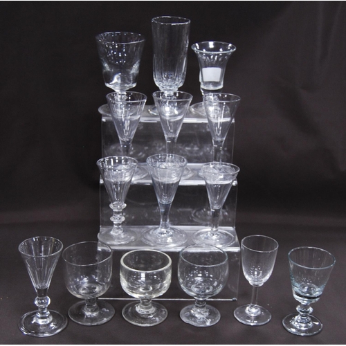 158 - Collection of 18th century-style and similar antique drinking glasses to include liqueur glasses, on... 