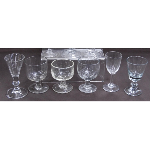 158 - Collection of 18th century-style and similar antique drinking glasses to include liqueur glasses, on... 