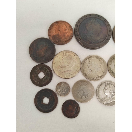 118 - World silver and copper coins to include a Canadian Edward VII 1909 10 cents EX, a 1797 George III c... 