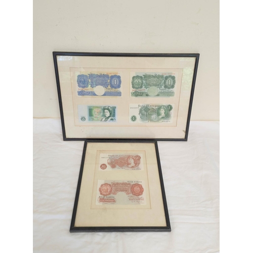 134 - Banknotes. Two framed banknote sets comprising of Elizabeth II issues. To include two £1 notes... 