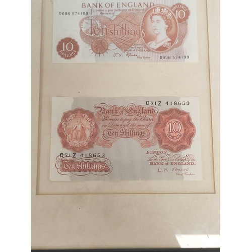 134 - Banknotes. Two framed banknote sets comprising of Elizabeth II issues. To include two £1 notes... 