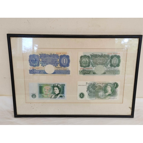 134 - Banknotes. Two framed banknote sets comprising of Elizabeth II issues. To include two £1 notes... 