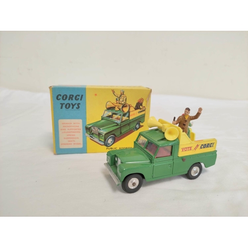 18 - Corgi Toys- Boxed no 472 Public Address Vehicle in clean condition with green and yellow body, Glida... 