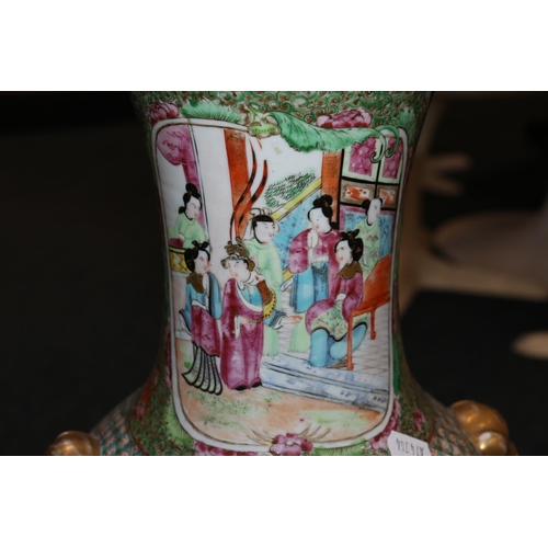 379 - 19th century Chinese Canton famille rose vase of baluster form, with long neck and flaring rim, the ... 