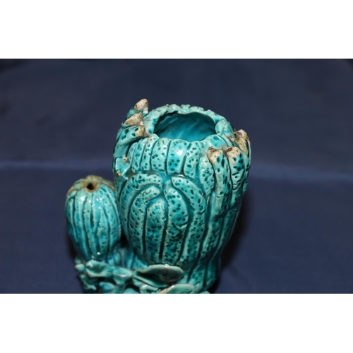 352 - A 19th century blue glazed brush washer in the form of a finger citron, 11cm, and a small cinnabar l... 