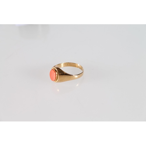 470 - Gold single orange stone set ring, size L , hallmarks rubbed, 2.6g.